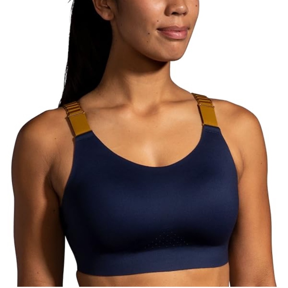 Brooks Run Bra Dare Scoopback 2.0 Sports Bra Navy Gold 40DD/E High Impact Run